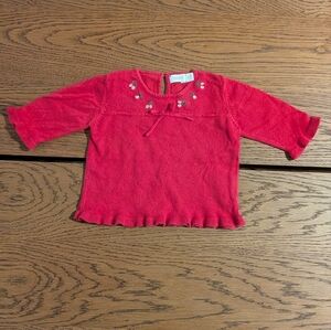 3-6M - Red Floral Kids Blouse With Embroidery Mexx